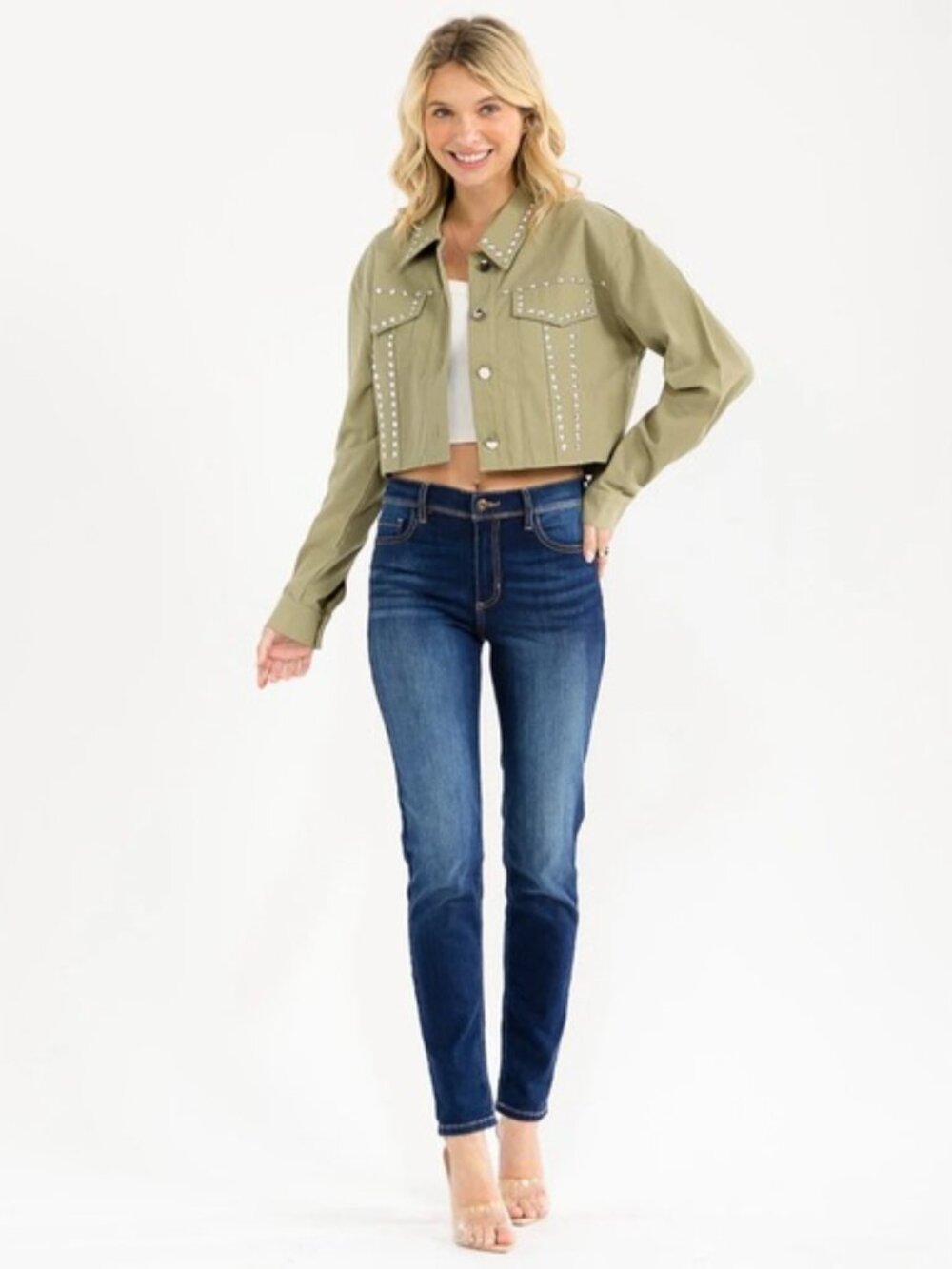 La Reyna Studded Cropped Jacket size small - Picture 3 of 3